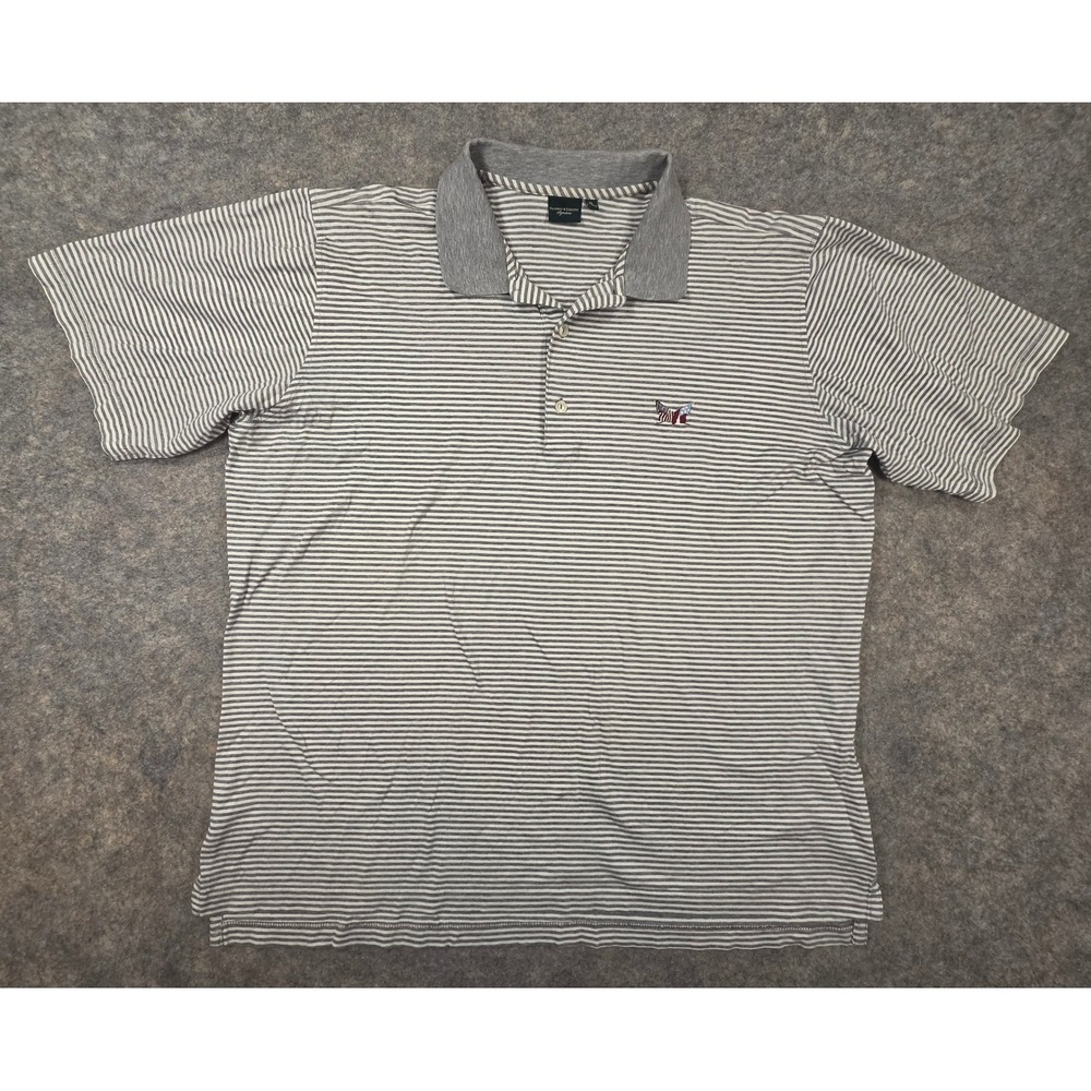 Secession Golf Club Fairway & Greene Mens XL Grey Striped Polo Shirt *Faded*